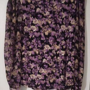 Chico's women top sizeM purple/blk grunge boho work long sleeves